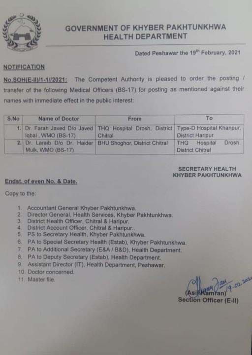 Two lady doctors posted to THQ hospital
