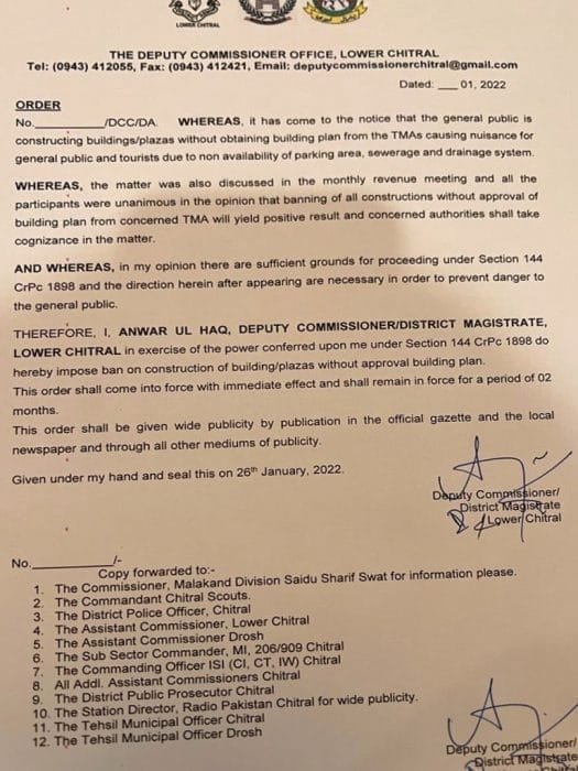 Construction without approved building plans banned in Lower Chitral