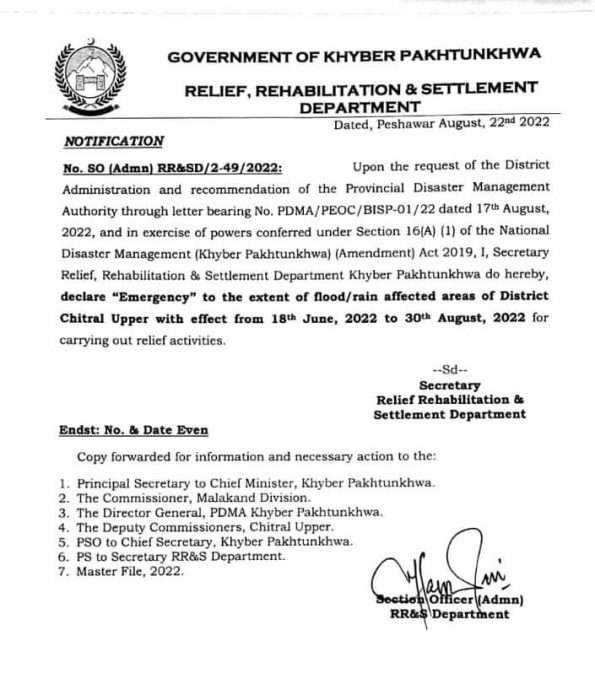 Flood emergency declared in Chitral