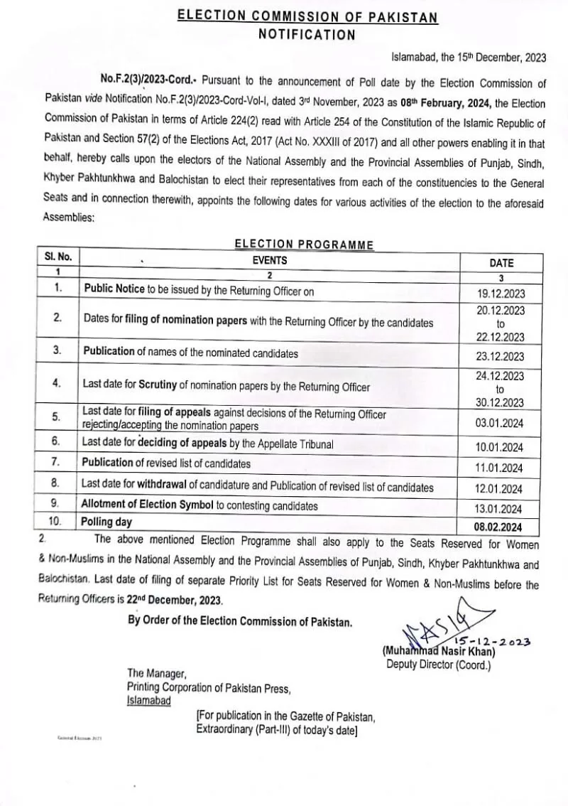 Election 2024 schedule issued on court order