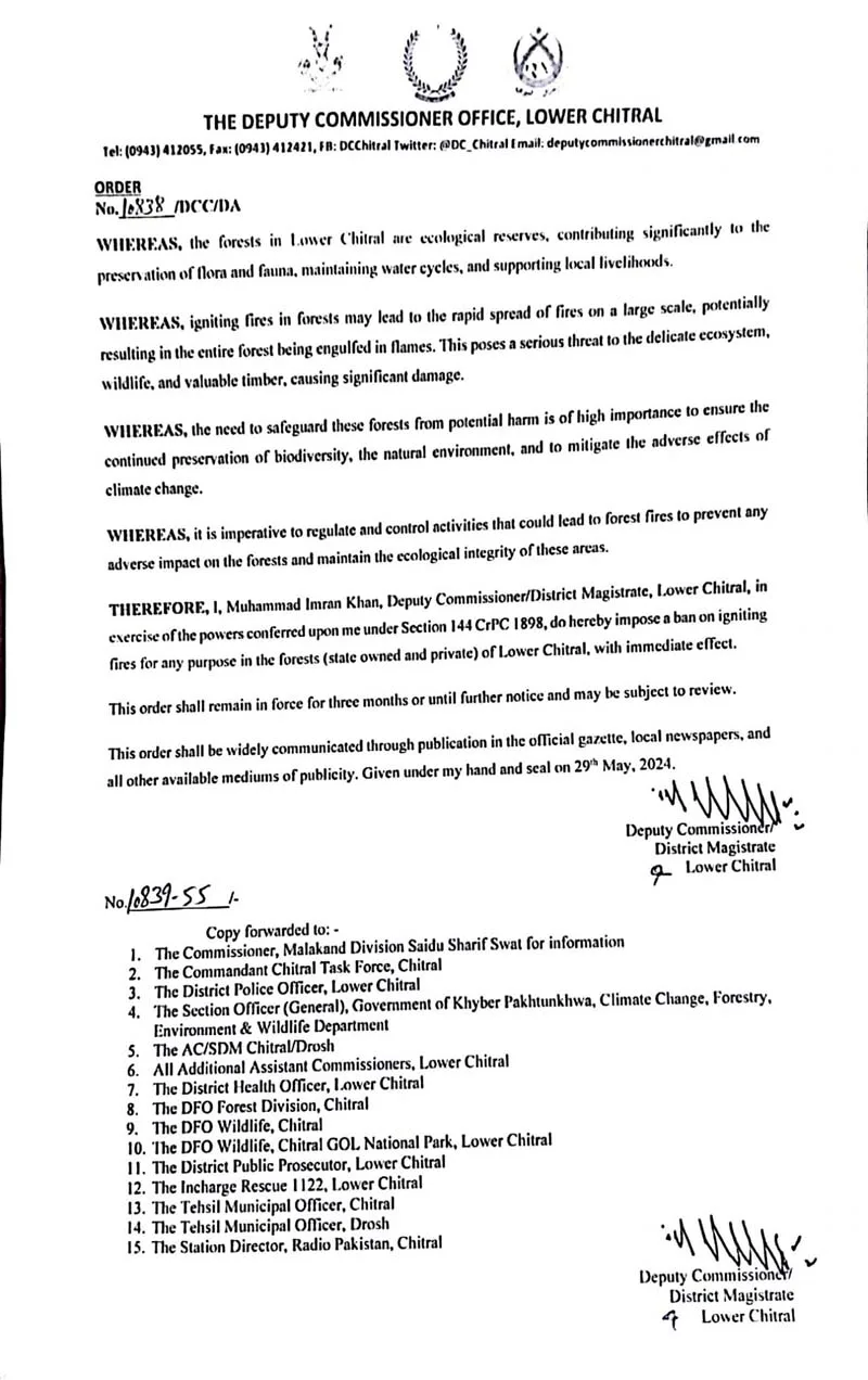 burning fires banned in Lower Chitral