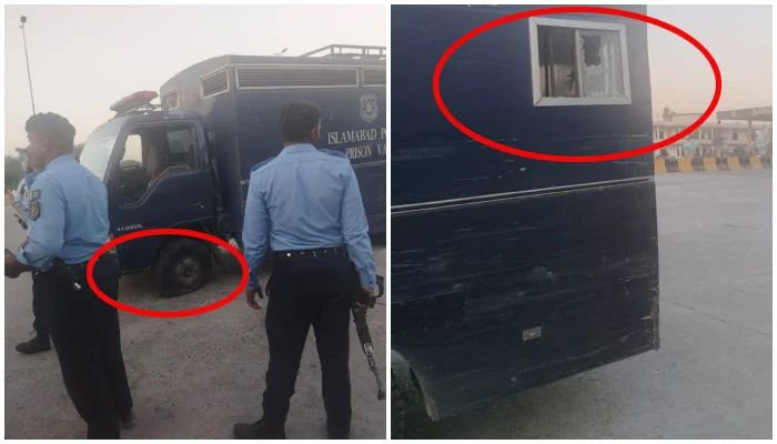 Police vans shifting PTI workers to jail attacked