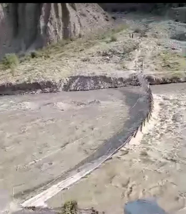 Dewser bridge destroyed by flooded Yarkhun river in Upper Chitral in Aug 2025.