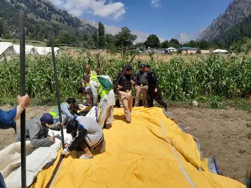 Emergency camps set up after flood alert by police and district administration of Lower Chitral.