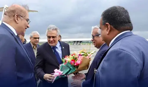 Pakistan's foreign minister Ishaq Dar received at Dhaka airport