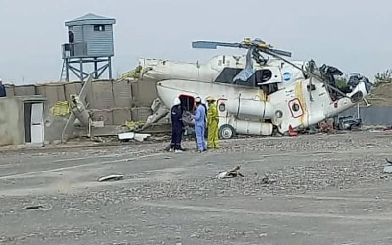 KP govt helicopter wreckage after it crashed flying to Bajaur for rescue of flood victims killing five on board including two pilots.