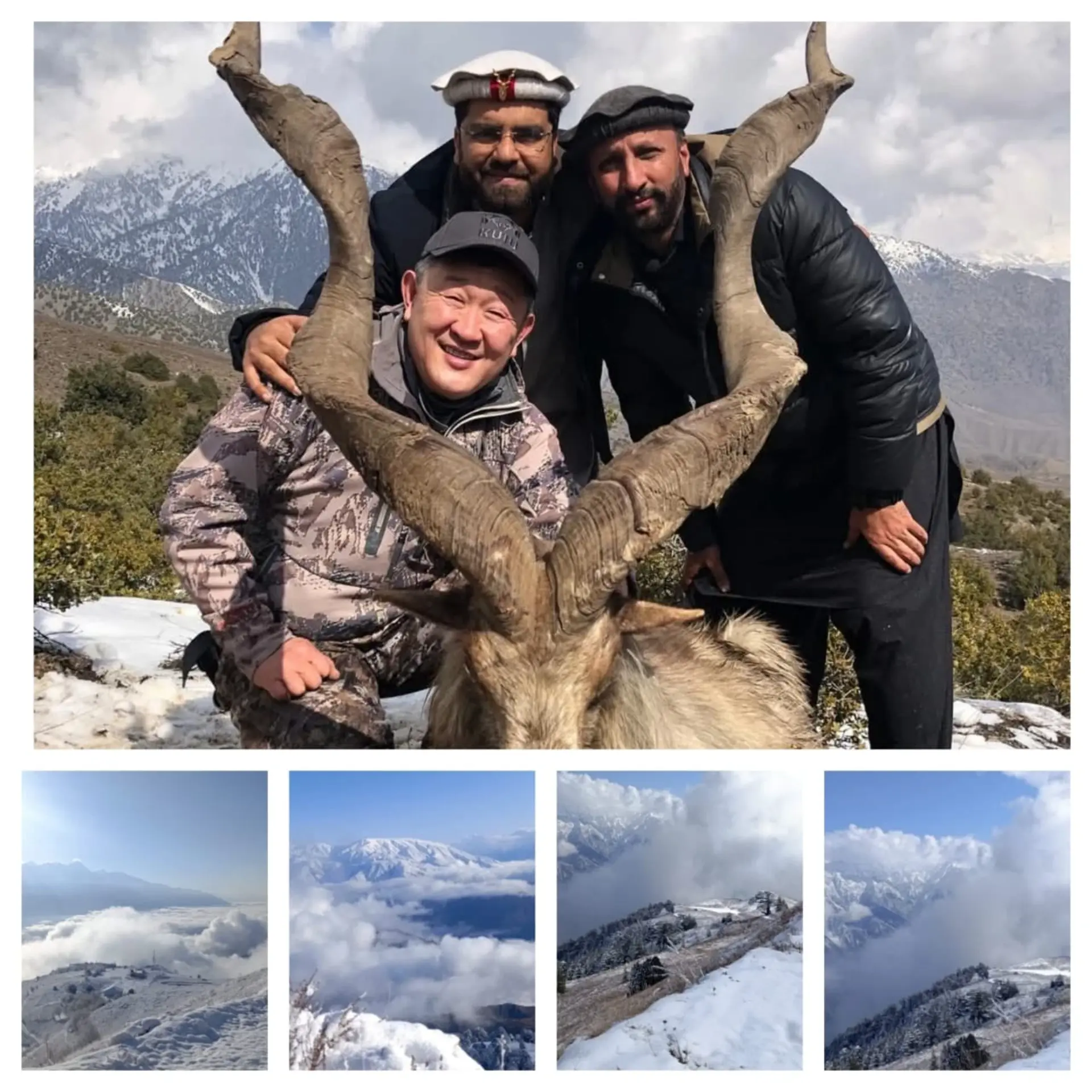 "چترال گول کنزروینسی کے پہاڑی علاقے کا منظر اور شکاری کے ساتھ شکار کیا گیا مارخور