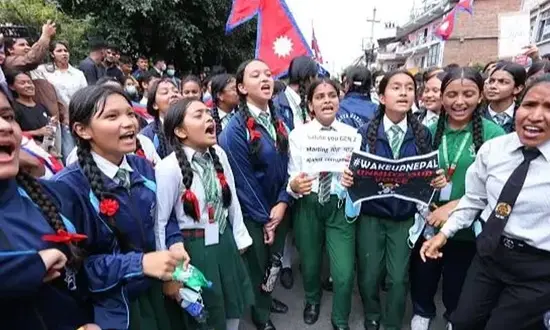 Youngsters chant slogans during protest against social media ban in nepal.