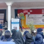 Women attend a snow leopard awareness program held at a school in Chitral on Oct 25, 2025.