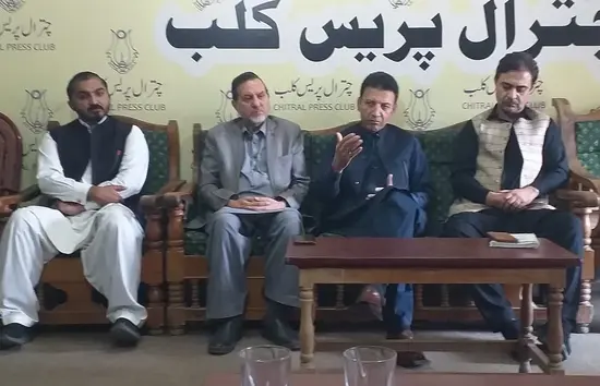 DHO Lower Chitral Dr Shamim Ahmed and other officials addresses a presser in Chitral about measles vaccination.