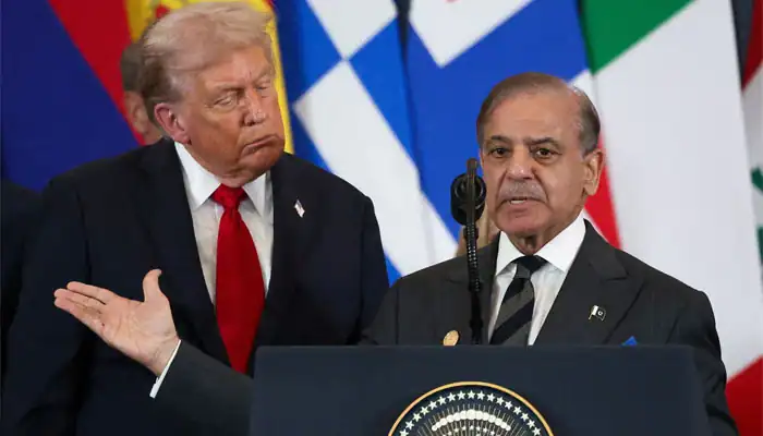 Prime Minister Shehbaz Sharif praises US President Donald Trump listens at Gaza summit in Egypt.