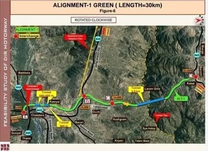 Map of Chitral Dir motorway.