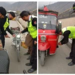 Chitral police and wardens taking action against bikes and rickshaws using LED lights.