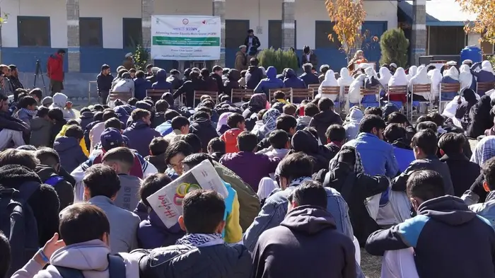 Students at an awareness program on digital and domestic violence held at Govt High School Kosht, Upper Chitarl.