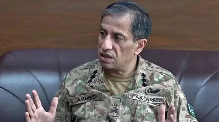 ISPR DG Lt Gen Ahmed Sharif Chaudhry addressing a press conference in Rawalpindi.
