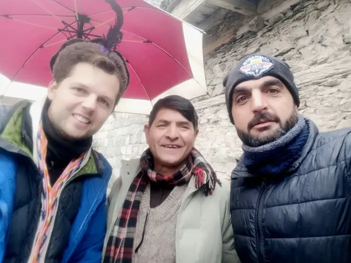 Australian tourist Liam Deringwater with Lower Chitral police officials.