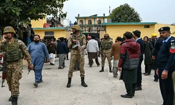 Rangers on guard at the Shia imambargah in Islamabad after a suicide attacker killed 31 worshipers and injured 169 others, Feb 6, 2026.