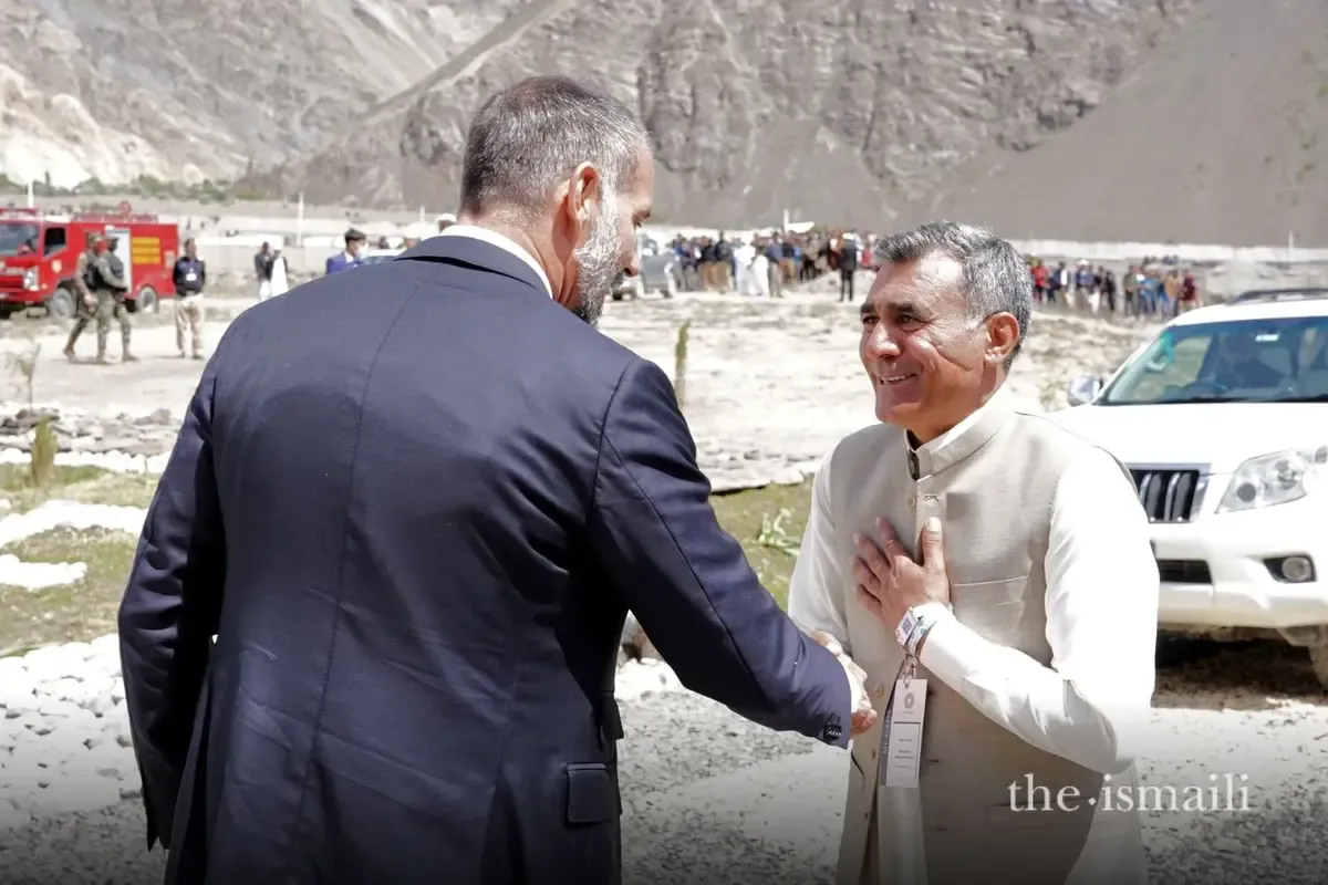 Prince Rahim Aga Khan is received at Parwak Didargah by Regional Council Upper Chitral President Imtiaz Alam, May 23, 2026.