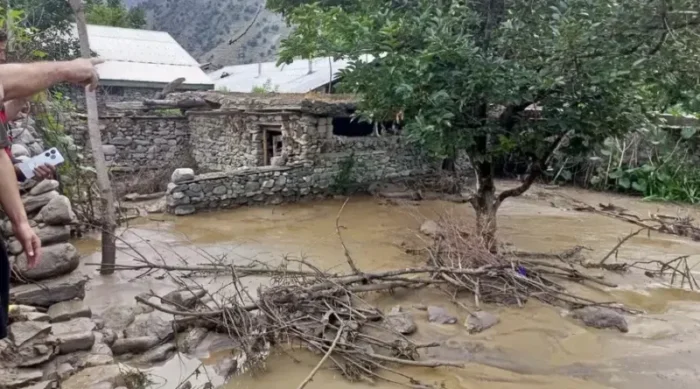 Houses flooded and damaged in Shishi Koh valley of Lower Chitral, July 20, 2026.