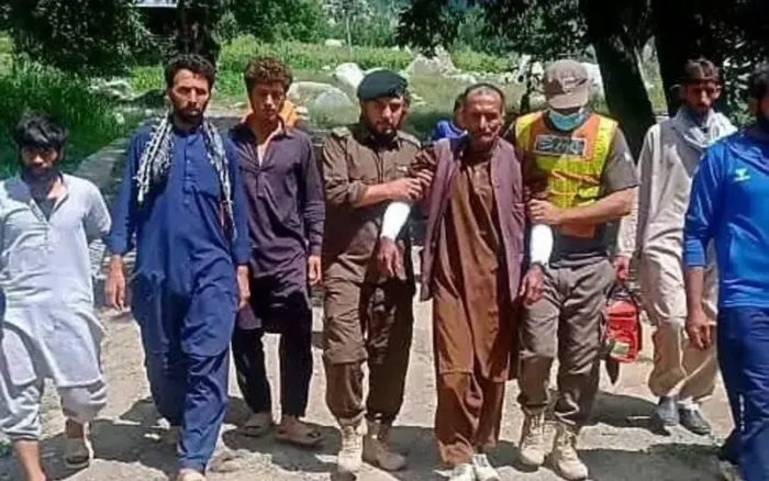 An injured from lightning being shifted to a medical centre in Rumbur village of Lower Chitral.