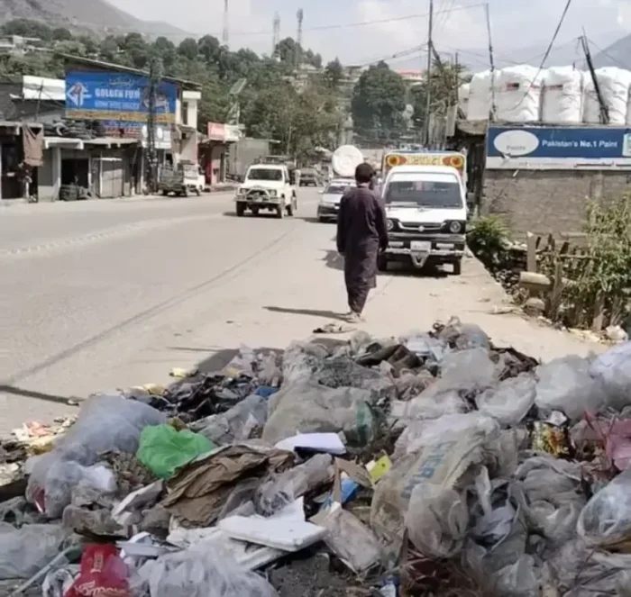 Garbage in Chitral Bazar bypass road. Lack of cleanliness in Chitral Bazar