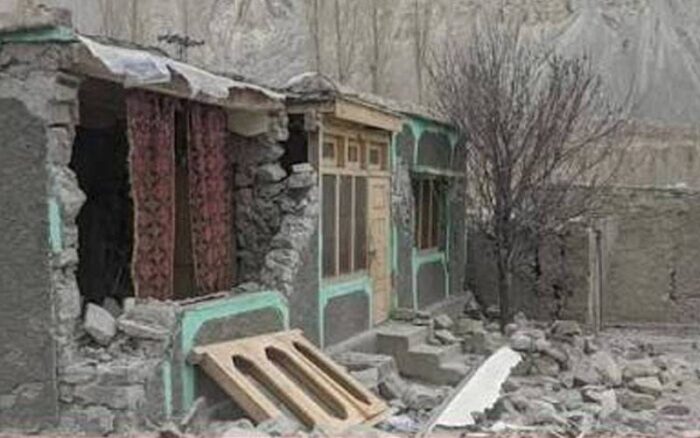 A house damaged in an earthquake in Chipursan Hunza on Aug 13, 2026.