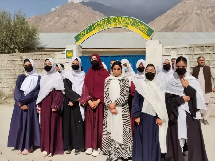 Mastuj high school female students protest against shifting to new college.