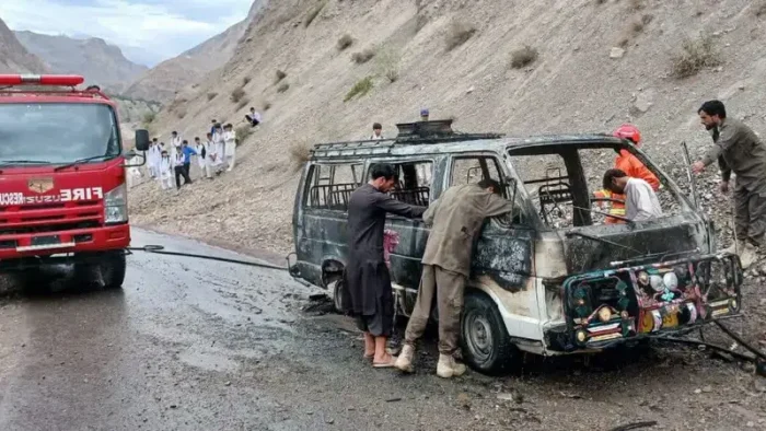 Aga Khan school van fire in Reshun, Charun.