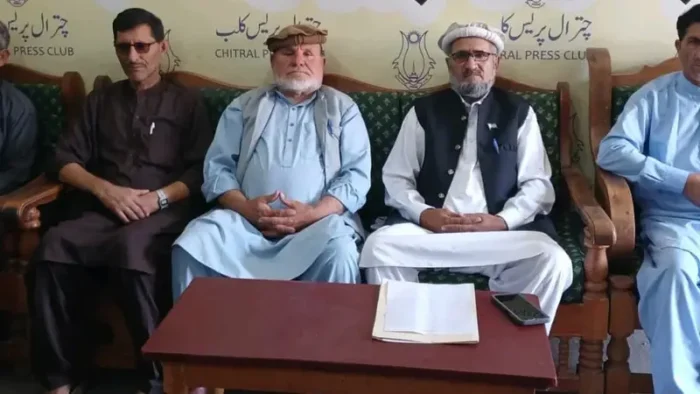 Representatives of Laspur people address a press conference in Chitral.