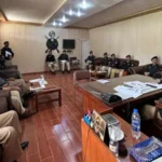 DPO Upper Chitral Zia Hassan chairs a meeting in Booni, Sept 2, 2026.