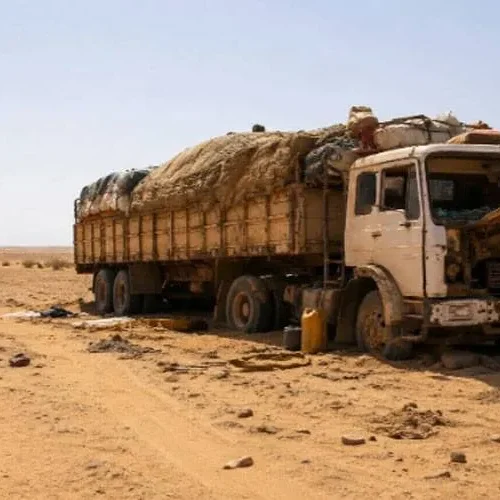 Bus in Sahara desert in which 49 people died of thirst after it broke down.